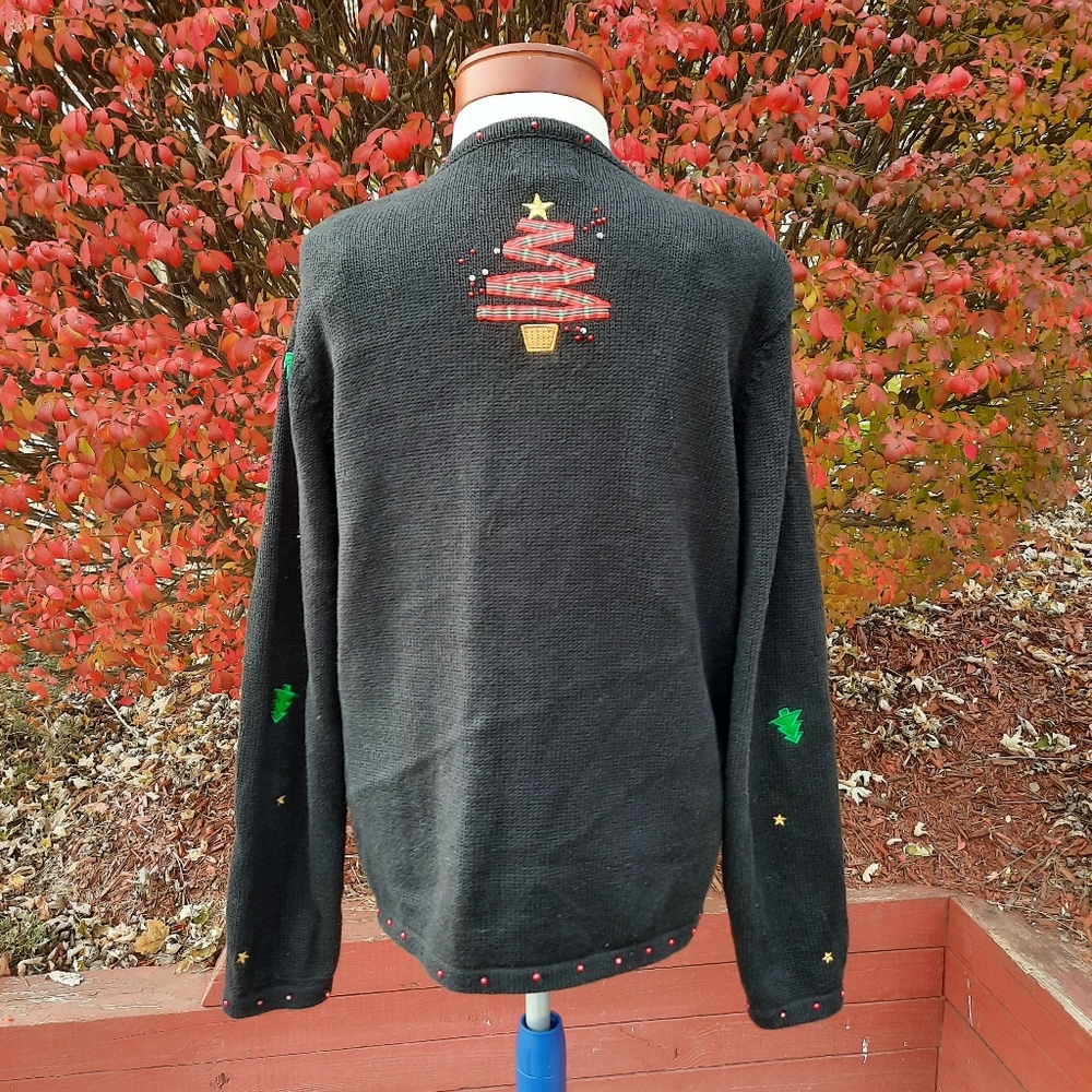 Vintage Ugly Christmas Sweater Tartan Plaid Trees Button Down Cardigan Holiday - Picture 10 of 13